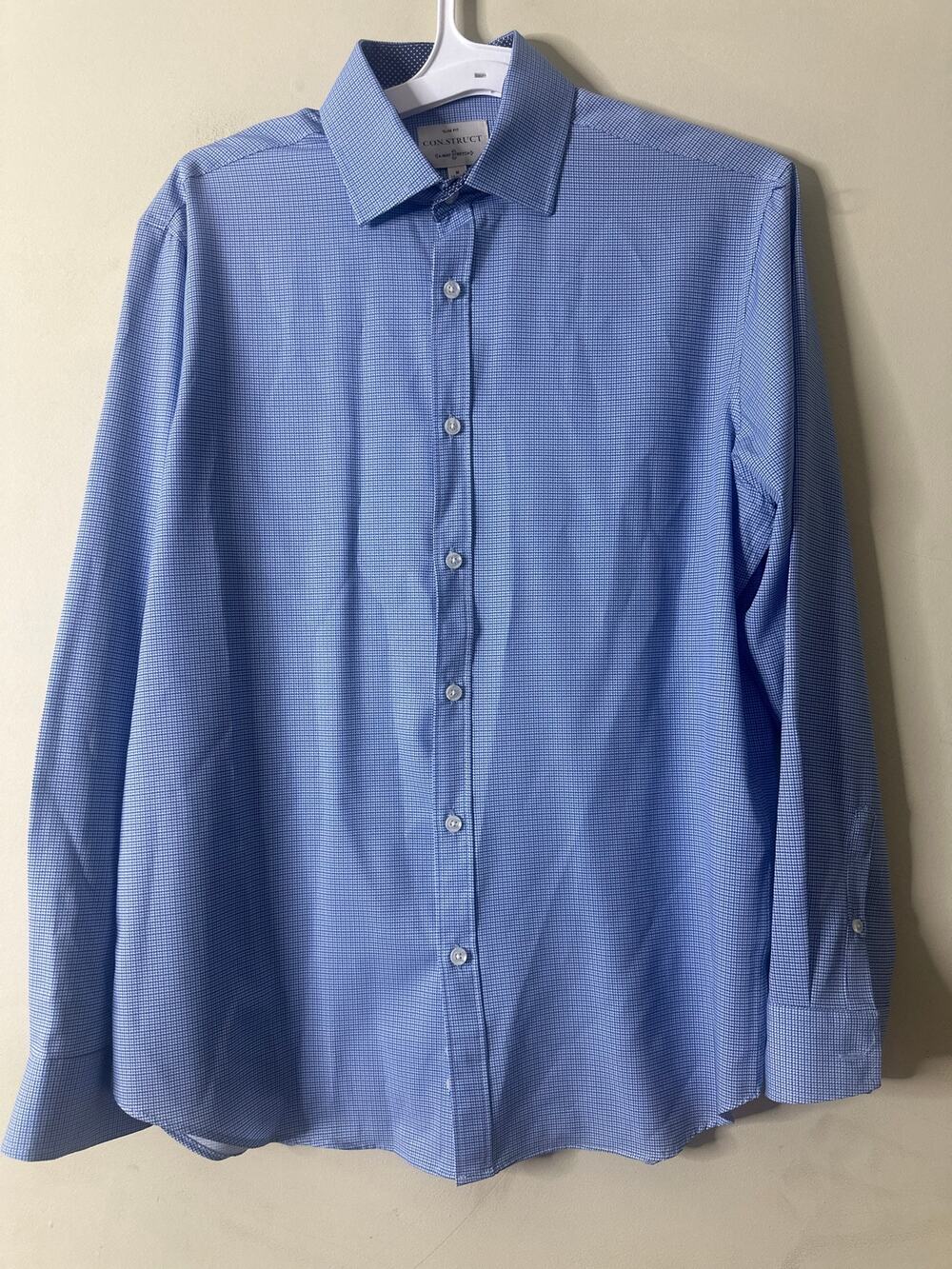 CON.STRUCT Mens M Blue Check Slim Button Up Long Sleeve Shirt Stretch Wicking 9